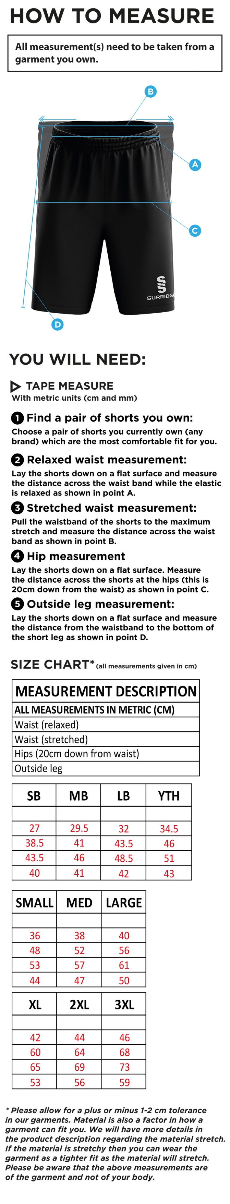VRA Amsterdam CC - Ripstop Short - Size Guide