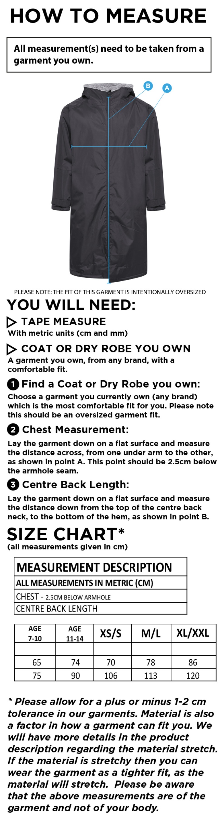 Active Fleece Robe - Navy - Size Guide