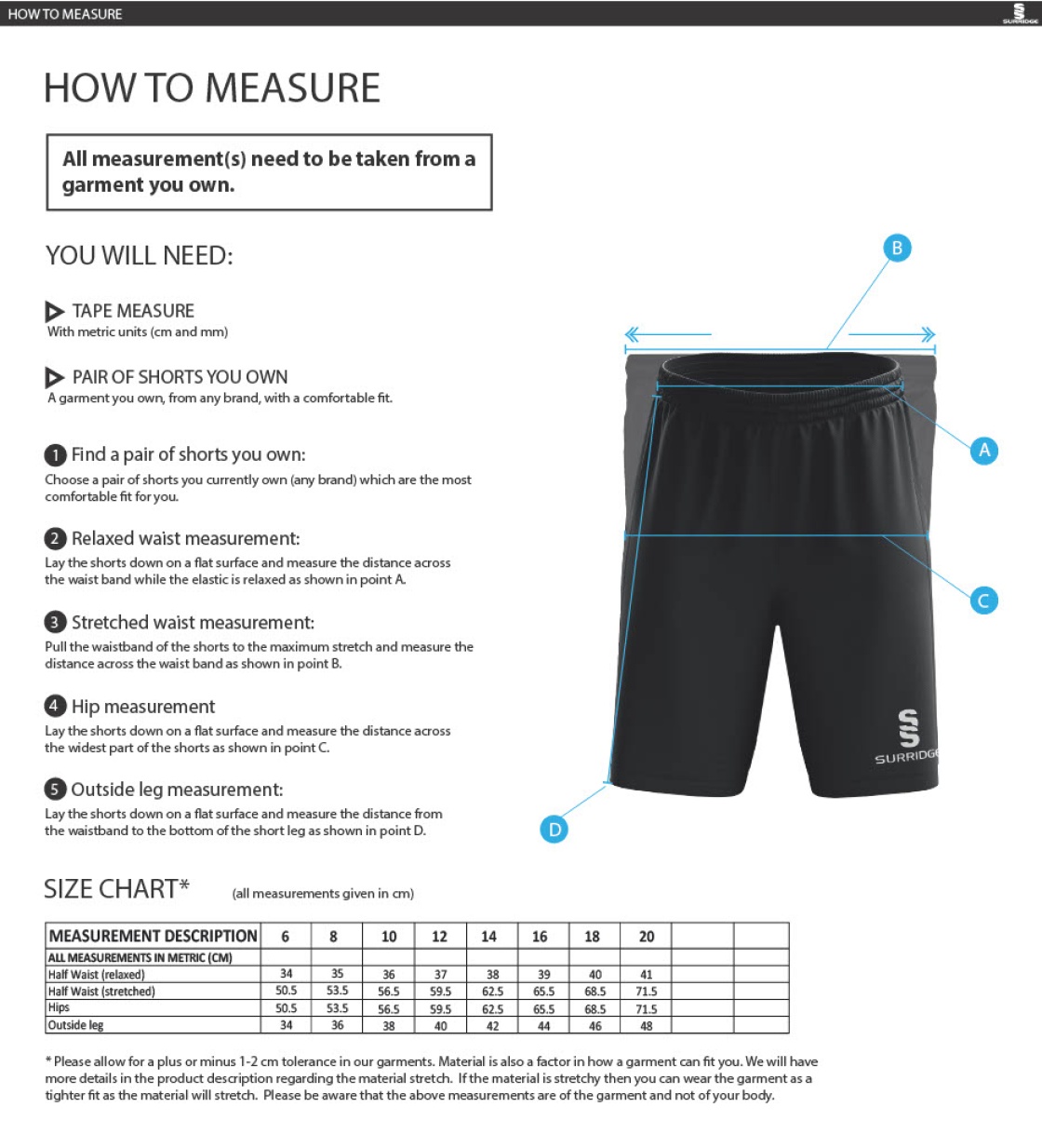 VRA Amsterdam CC - Women's Ripstop Pocketed Shorts - Size Guide