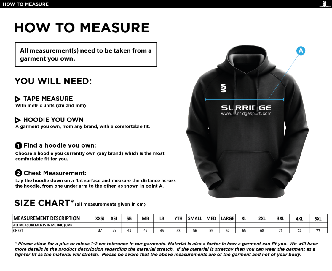 VRA Amsterdam CC - Blade Hoody - Size Guide