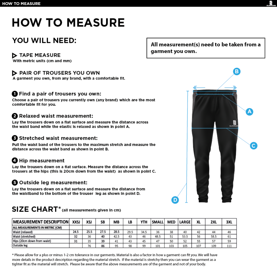 VRA Amsterdam CC - Tek Slim Pant - Size Guide