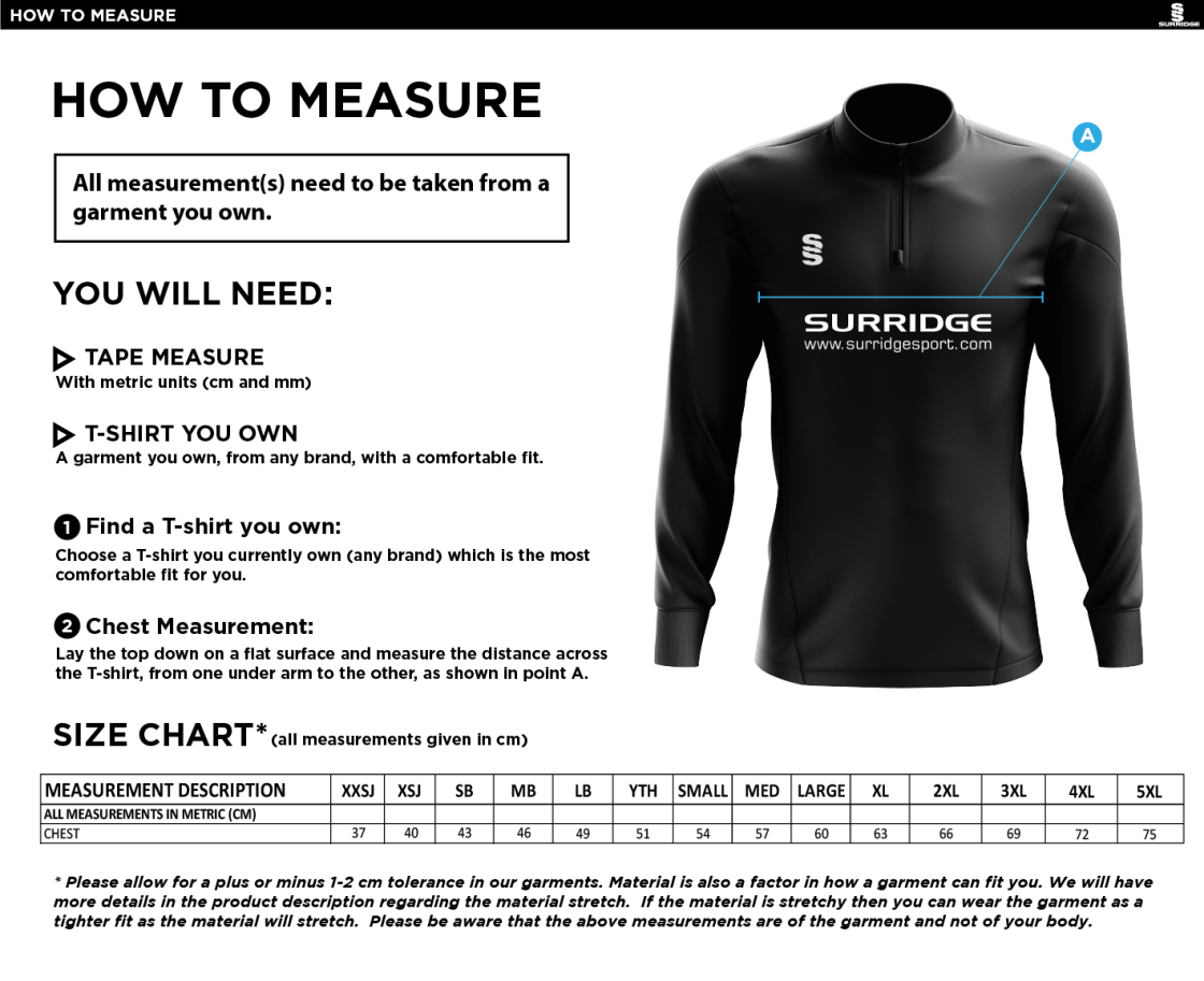 VRA Amsterdam CC - Blade Performance Top - Size Guide
