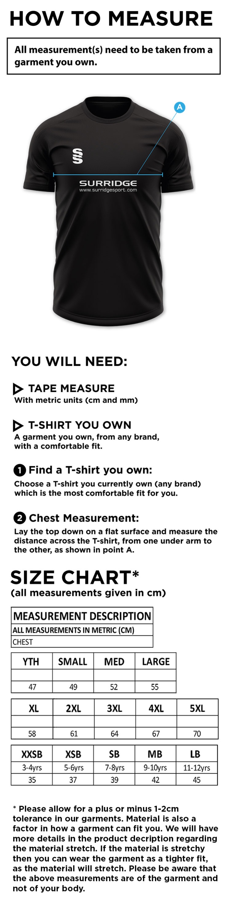 VRA Amsterdam CC - Blade Polo - Size Guide