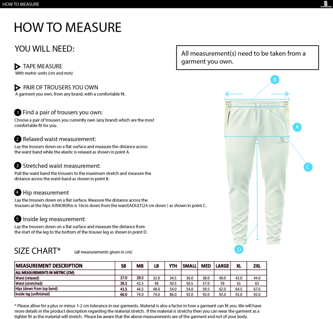 VRA Amsterdam CC - Tek Playing Pant - Size Guide
