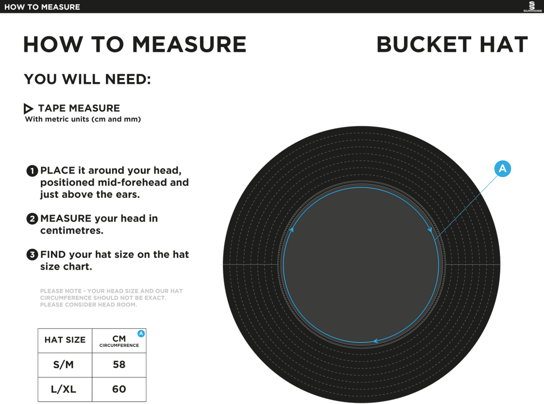 VRA AMSTERDAM Dual Bucket Hat - Black - Size Guide
